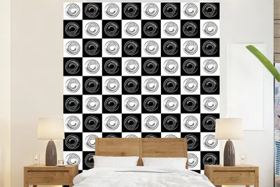 Produktbild von MuchoWow® Fototapete für Wohnzimmer oder Schlafzimmer Wandtapete Vinyl Motivtapete Muster - Schachbrett - Schwarz und Weiß - 180x220 cm - Tapezierpapier