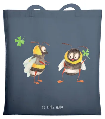 Produktbild von Mr. & Mrs. Panda Einkaufstasche Bienen Paar - Indigo Blue - Geschenk, Liebesbeweis, Jutebeutel, Shopping Tasche, Valentinstag, für Männer, Schildkröten, Schultasche