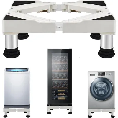 Image de Support réglable pour machine à laver, hauteur 47-70 cm, profondeur 14-17 cm, capacité 300 kg, en acier inoxydable et polypropylène, de couleur blanche