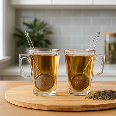 Produktbild von 2x Edelstahl-Teesieb - Tee-Ei mit Zange - Sieb-Filter für losen Tee, Kräuter & Gewürze - Teefilter - feinmaschig & pflegeleicht - Gewürzsieb