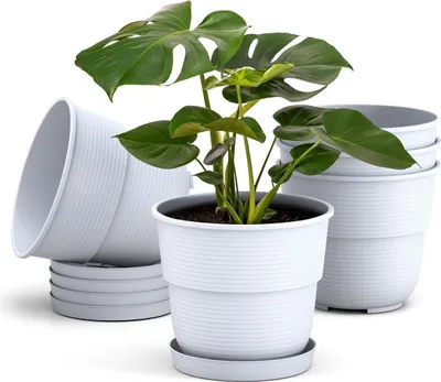 Produktbild von Plastard Blumentöpfe Milano 5er Set Ø 26 cm Weiß mit Untersetzer