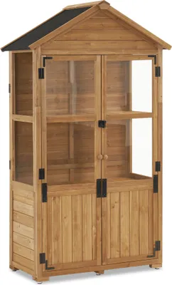 Produktbild von M MCombo Gartenschrank Holz Klein, Outdoor Gartenhaus Gerätehaus Wetterfest, Gewächshaus für Balkon & Terrasse, 100 × 53 × 178 cm, 0111 (Natur)