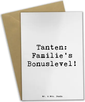 Produktbild von Mr. & Mrs. Panda Grußkarte Spruch Tante Bonuslevel - Weiß - Geschenk, hochzeitskarten, Geschenke, Familienmitglieder, herzerwärmende Sprüche, Nichte, einladungskarten
