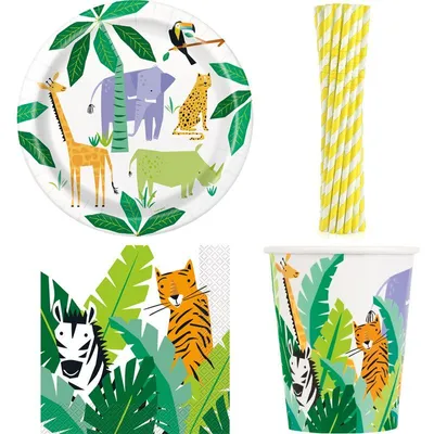 Produktbild von Safari Geburtstagsdeko Kindergeburtstag Partyset Dekoration Dschungel Tiere Deko Partydeko