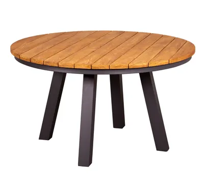 Produktbild von deVries Dining-Tisch "VERMONT" - Tischplatte aus Teakholzleisten ø130 x 77 cm