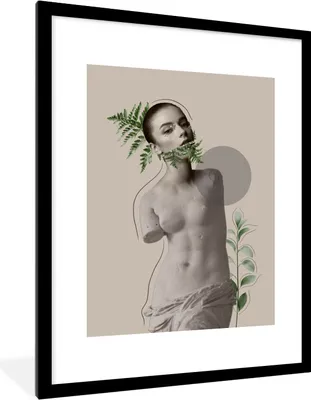 Produktbild von MuchoWow® Gerahmtes Poster Frau - Grün - Abstrakt - Pflanzen 60x80 cm - Poster mit Schwarzem Bilderrahmen Wandposter Rahmen Foto Bilder - Wohnzimmer - Dekorationen - Prämie