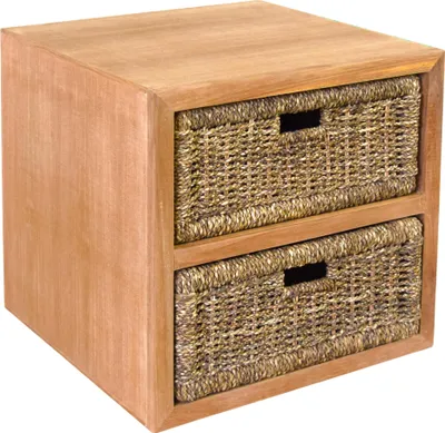 Produktbild von Teako Design Beistelltisch Haverdal Teakholz mit Korbschubladen 50x50cm