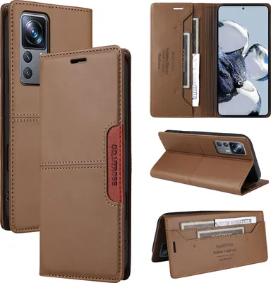 Produktbild von Handyhülle für Xiaomi 12T / 12T Pro Hülle, Leder Flip Wallet Kartenfach Stand Schutzhülle Braun