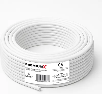 Produktbild von PremiumX 50m DELUXE PRO Koaxialkabel 135dB 5-fach reines Kupfer SAT Antennenkabel