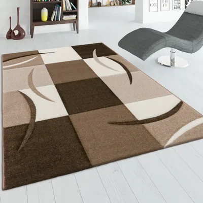 Image de Tapis design avec découpe des contours Motif à carreaux Marron Beige Dimensions 80 x 150 cm