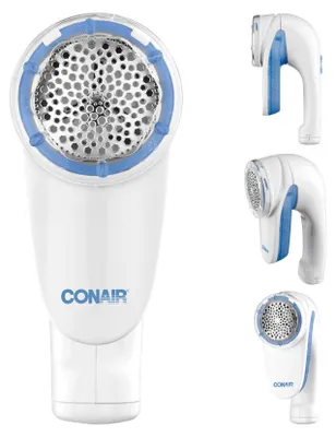 Image de Raseur à peluches Conair, rasoir à peluches à piles pour vêtements et tissus, poignée ergonomique, blanc/bleu, CLS1XE EU