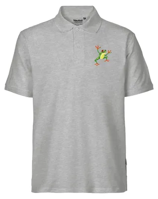 Produktbild von Huuraa Herren Polo Shirt Frosch Comic XL Sport Grey Bio Baumwolle Fairtrade Poloshirt Geschenkidee