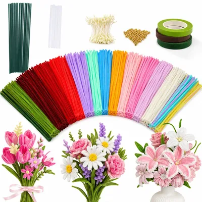 Pfeifenreiniger-Set, 1000 Stück, 18 Farben, DIY-Blumen, Bastelset