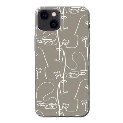 Produktbild von MuchoWow® Handyhülle Schutzhülle Hülle für iPhone 13 Muster - Kopf - Strichzeichnung Silikon Softcase Handy Hülle - Karteninhaber