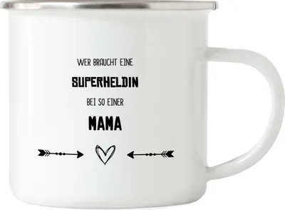 Produktbild von Wer Braucht Superheldin Emaille Tasse Beste Mama Der Welt Geschenkidee Muttertag Geburtstag