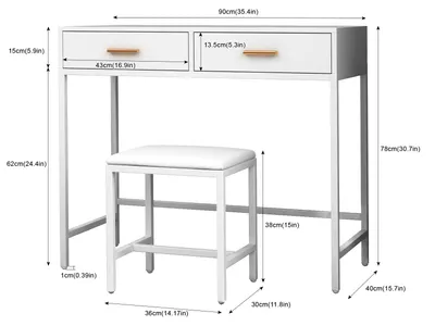 Imagen del producto de Mesa de tocador con espejo LED, color blanco, con 3 modos de color y ajuste de brillo