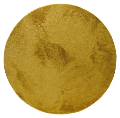 Produktbild von benuta Basic Kunstfaser Fellteppich Furry - Gelb rund 160 cm - Weicher Wohnzimmerteppich - Anti-Rutsch-Rückseite - Waschbar - Für Fußbodenheizung geeignet