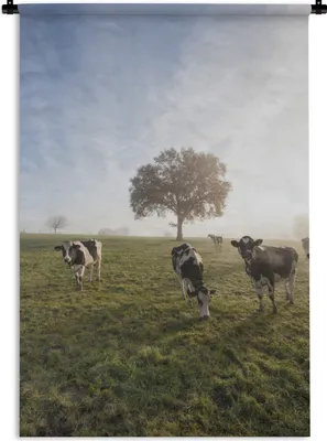 Produktbild von MuchoWow® Wandteppich Wandbehang Kühe - Licht - Nebel 120x180 cm Tapisserie Dekoration Wandtuch - Schlafzimmer - Dekorationen für das Haus