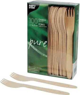 Produktbild von 500x PAPSTAR 'pure' Holzgabeln 16,5 cm