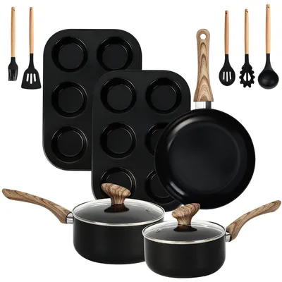Immagine prodotto di Set di pentole e padelle da 12 pezzi, con rivestimento antiaderente, coperchi e utensili da cucina, rivestimento in marmo, adatto per induzione