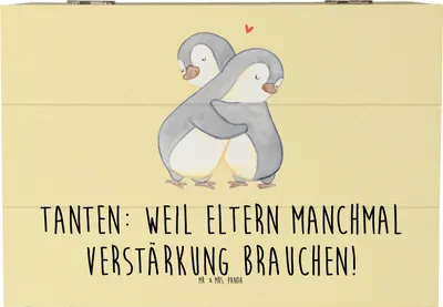 Produktbild von Mr. & Mrs. Panda Geschenkbox Liebe Tanten 22 x 15 cm - Gelb Pastell - Geschenk, Spaß, persönliche Erinnerungen, schatztruhe, Nichte, Freude, geschenkkiste, fotobox, Box
