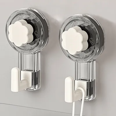 Produktbild von Handtuchhalter mit Saugnäpfen, kein Bohren erforderlich, extra starke Saugnäpfe, 62 mm Saugnäpfe mit Haken, Badezimmerhaken mit Saugnäpfen für Bad, Küche und Tür (transparent grau und weiß, 11,2 x 6,2 x 4,3 cm x 2)