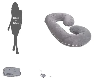 Image de Coussin de grossesse en forme de C, pour tout le corps, avec housse amovible, offrant un soutien confortable, de couleur gris foncé