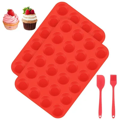 Image de Moule en silicone pour muffins, lot de 2 x 24 cavités, idéal pour les mini-muffins, antiadhésif, résistant de -30°C à 230°C