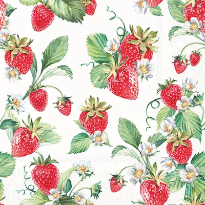 Produktbild von 20 Servietten Garden Strawberries - Erdbeeren aus dem Garten gepflückt 33x33cm