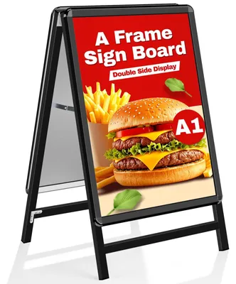 Image de Panneau trottoir A-board - Format A1 recto-verso - Aluminium - Noir - Pliable 9 cm