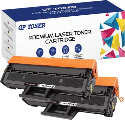 A box of GP Toner premium laser toner cartridges with two cartridges displayed in front.