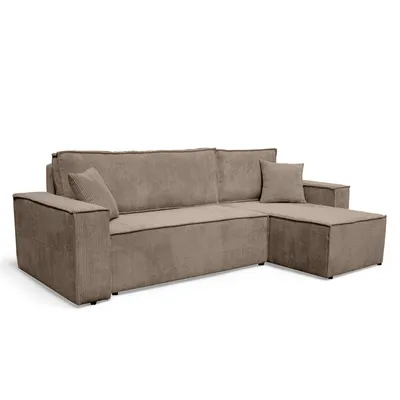 Produktbild von Wohnlandschaft Ecksofa Beige COMO Cord mit Bett Sofa Schlafsofa Ottomane rechts links universell