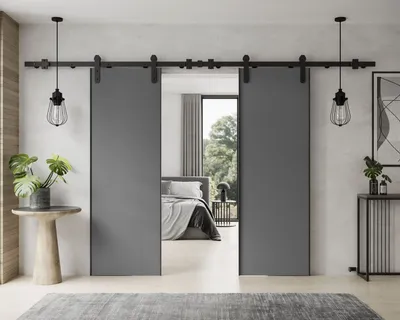 Produktbild von Schiebetür ALDER DUO mit Türdämpfer 212 cm Graphit