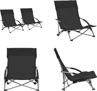 Image de vidaXL Chaises de plage pliantes 2 pcs Noir Tissu - Chaise de plage - Chaises de plage - Chaise de camping