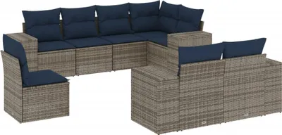 Image de vidaXL Ensemble de 8 canapés de jardin avec coussins, gris, polyrattan