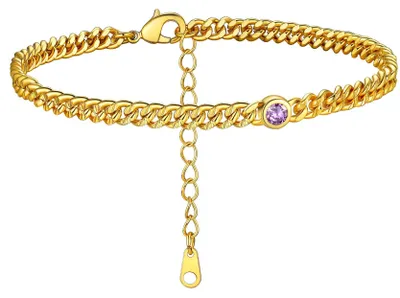Productafbeelding van Enkelarmband Gouden Hart - Geboortesteen - Kristallen - 18k Verguld - Dames - 26,5 cm Lengte - Enkelband
