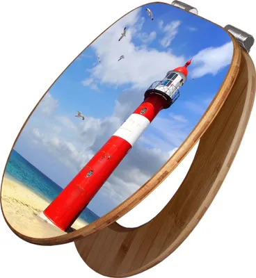 Zdjęcie produktu dla banjado Design deska sedesowa bambusowa soft close - Lighthouse Westkapelle - deska sedesowa z funkcją soft close drewniana / wysokiej jakości bambusowa deska sedesowa / deska sedesowa do wszystkich popularnych toalet [TDB2 11244]