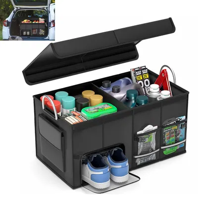 Produktbild von 72L Auto Kofferraum Organizer SUV Faltbare Aufbewahrungsbox mit Deckel Oxford Stoff 60x35x30cm Taschen Auto Ordnungssystem für SUV Kombi