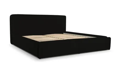Produktbild von MOEBLO Polsterbett Bett 04 – Doppelbett mit Cord Bezug, Kopfstütze, gepolstertes Kopfteil, Rahmenbettgestell, Bettkasten und Lattenrost - 180x200 - Schwarz (Poso 135)