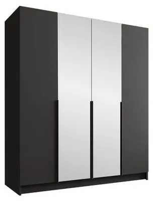 Produktbild von MIRJAN24 Kleiderschrank Santi II, Schlafzimmer, mit Spiegel, Drehtürenschrank, mit Kleiderstange, Modern, Garderobenschrank, Metallgriffe (Farbe: Schwarz)