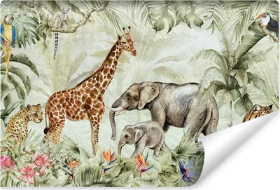 Produktbild von Muralo Vlies Fototapete wilde TIERE tropische Pflanzen Retro Stil Br. 312cm x Hö. 219cm