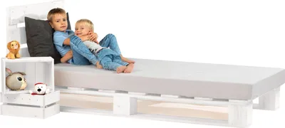 Produktbild von Lermowood Palettenbett 120 x 200 cm mit Kopfteil Weiß Holzbett Massivholzbett Bett aus Paletten Seniorenbett Kinderbett Jugendbett