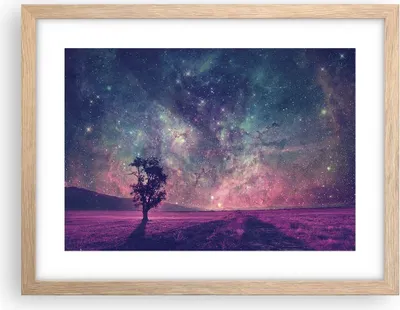 Produktbild von Gerahmtes Poster - Rahmen in heller Eiche - Kosmos Baum Wiese - 40x30 cm - Wand Bild - Wanddeko - Wandbilder - Wandposter - Bilderrahmen - Bilder - Kunstdruck - Wandbild - P2NAA40x30-4225