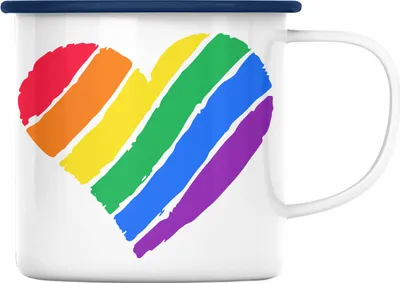 Produktbild von Trendation - Regenbogen Emaille Tasse Geschenk LGBT Schwule Lesben Transgender Grafik Pride Herz (Blau)