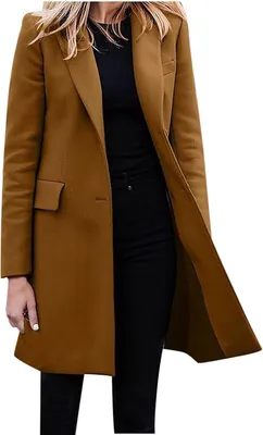 Produktbild von ASKSA Damen Winterjacke Langarm Revers Wintermantel Einreihig Damenmantel Strickjacke Warm Mantel, Braun, S