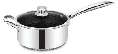 Zdjęcie produktu dla Patelnia do sosów Cheffinger 20 cm ze stali nierdzewnej 18/10 o strukturze plastra miodu z pokrywką