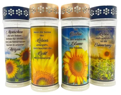 Produktbild von 4er SET Premium 7 Tage Design Grablicht "SUNFLOWER"