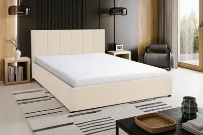 Image de VENASI LISA Lit rembourré 140x200 Lit double avec coffre de rangement et sommier à lattes BEIGE