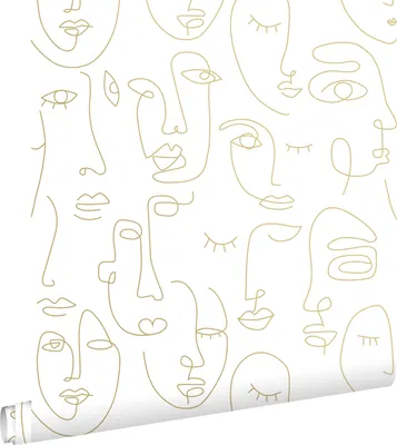 Zdjęcie produktu dla ESTAhome Tapeta twarze grafiki liniowej białymIbłyszczącego złota 53 cm x 10.05 m