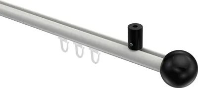 Produktbild von Interdeco Innenlaufstange / Gardinenstange mit Innenlauf Weiß / Schwarz, Typ Sonius Luino (Kugel) Deckenmontage, 20 mm Ø 1-läufig, 180 cm
